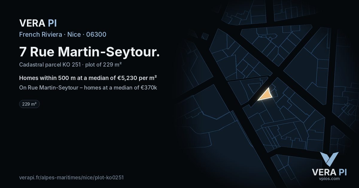 7 Rue Martin-Seytour, Nice at night – the plot lit, the parcels around coloured by the prices near them