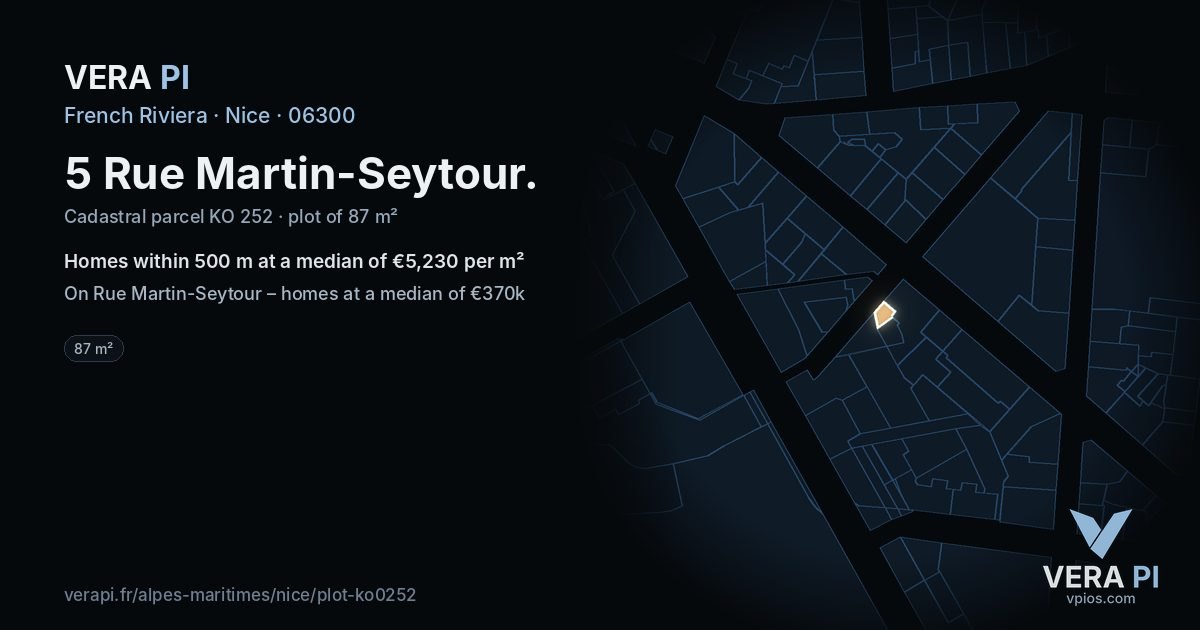 5 Rue Martin-Seytour, Nice at night – the plot lit, the parcels around coloured by the prices near them