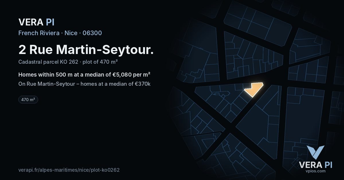 2 Rue Martin-Seytour, Nice at night – the plot lit, the parcels around coloured by the prices near them