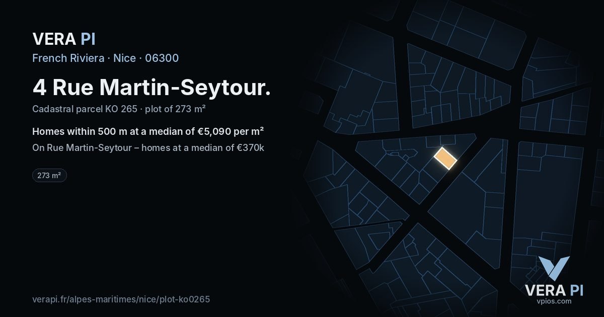 4 Rue Martin-Seytour, Nice at night – the plot lit, the parcels around coloured by the prices near them