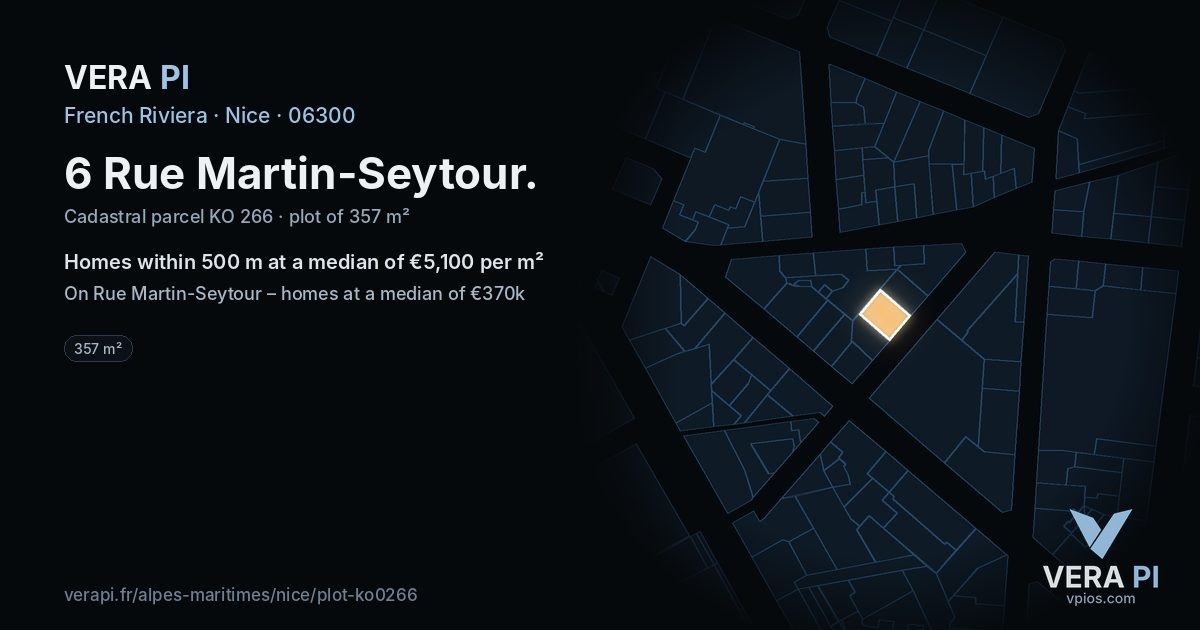 6 Rue Martin-Seytour, Nice at night – the plot lit, the parcels around coloured by the prices near them