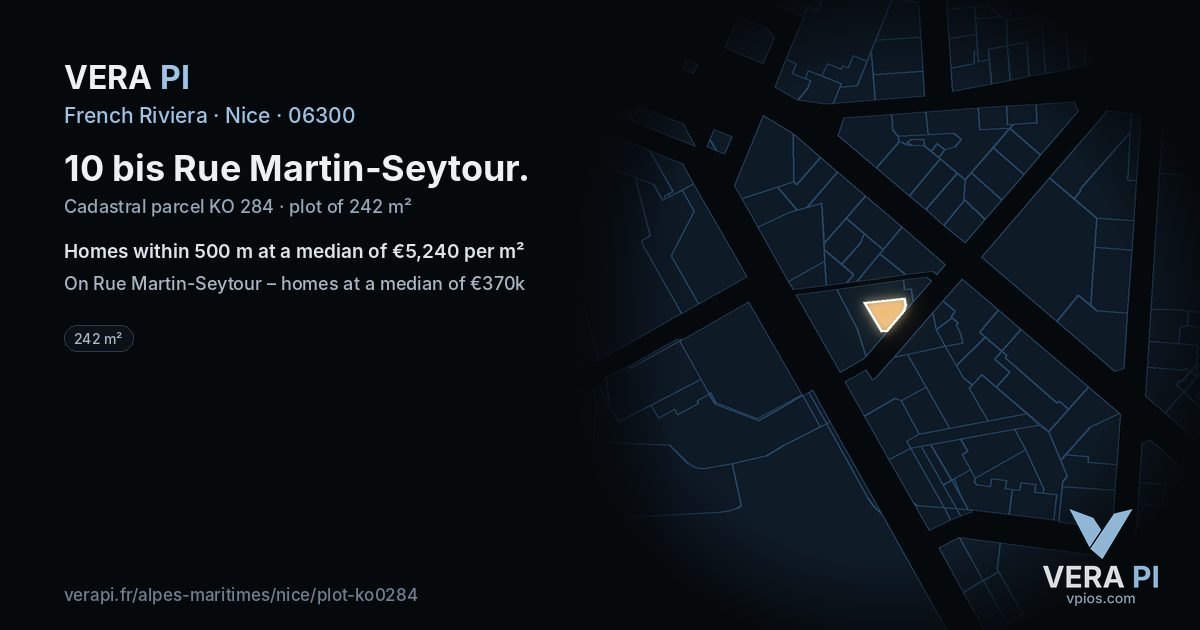 10 bis Rue Martin-Seytour, Nice at night – the plot lit, the parcels around coloured by the prices near them