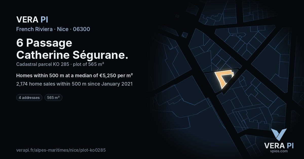 6 Passage Catherine Ségurane, Nice at night – the plot lit, the parcels around coloured by the prices near them