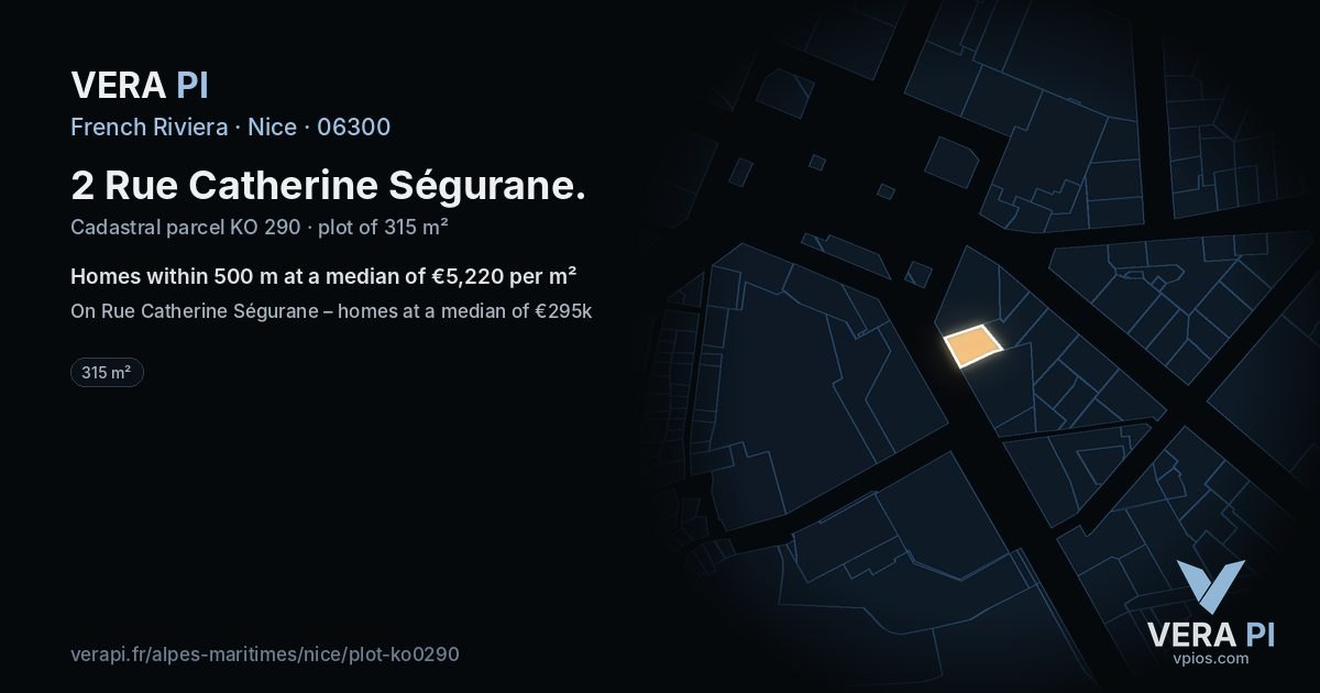 2 Rue Catherine Ségurane, Nice at night – the plot lit, the parcels around coloured by the prices near them