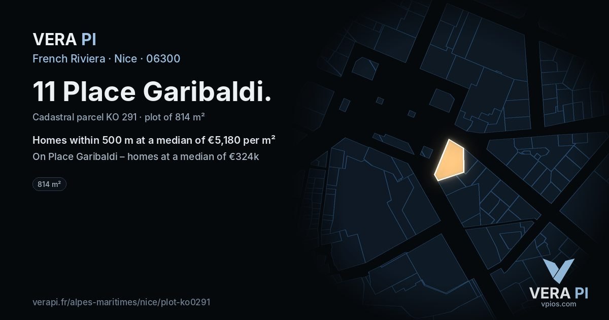 11 Place Garibaldi, Nice at night – the plot lit, the parcels around coloured by the prices near them