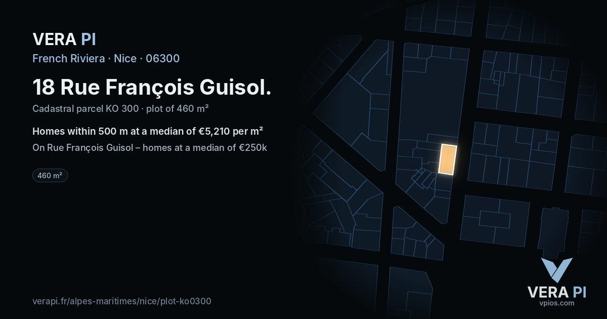 18 Rue François Guisol, Nice at night – the plot lit, the parcels around coloured by the prices near them