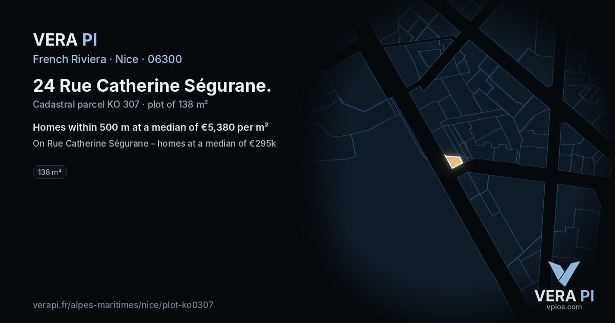 24 Rue Catherine Ségurane, Nice at night – the plot lit, the parcels around coloured by the prices near them