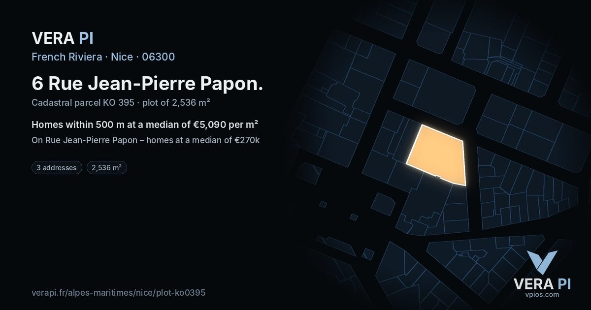 6 Rue Jean-Pierre Papon, Nice at night – the plot lit, the parcels around coloured by the prices near them