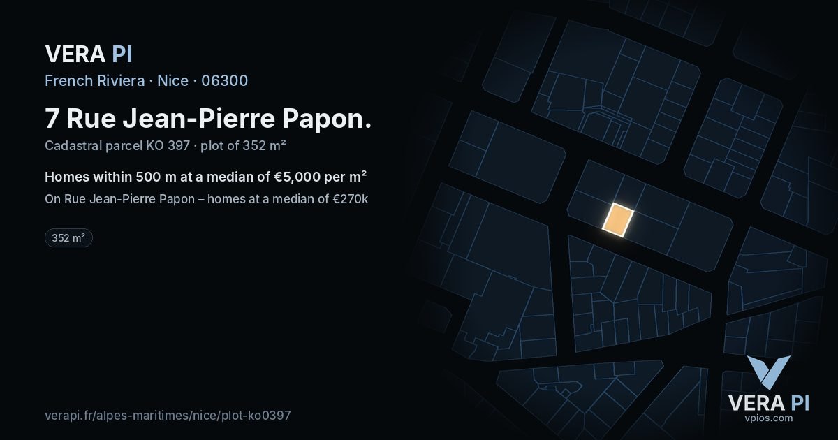 7 Rue Jean-Pierre Papon, Nice at night – the plot lit, the parcels around coloured by the prices near them