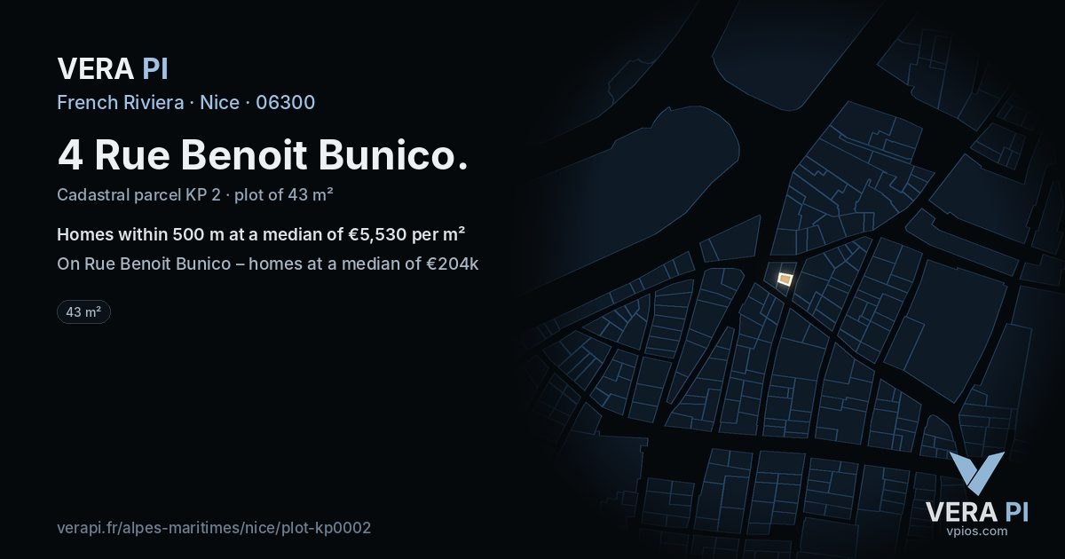4 Rue Benoit Bunico, Nice at night – the plot lit, the parcels around coloured by the prices near them