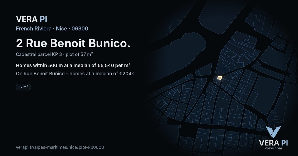 2 Rue Benoit Bunico, Nice at night – the plot lit, the parcels around coloured by the prices near them