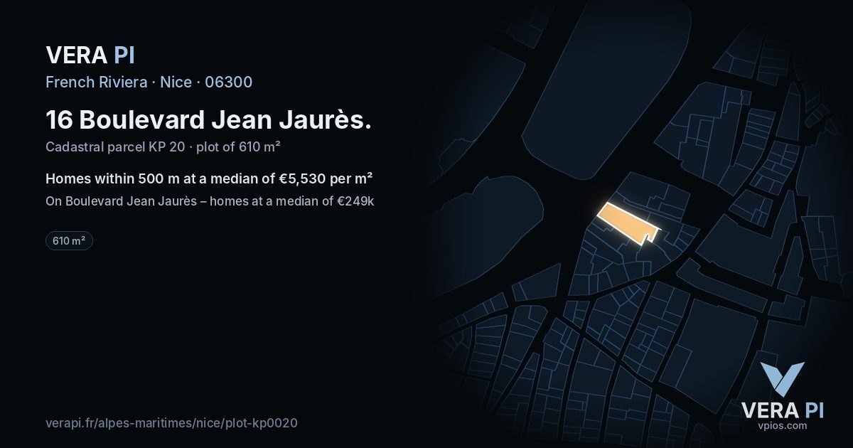 16 Boulevard Jean Jaurès, Nice at night – the plot lit, the parcels around coloured by the prices near them