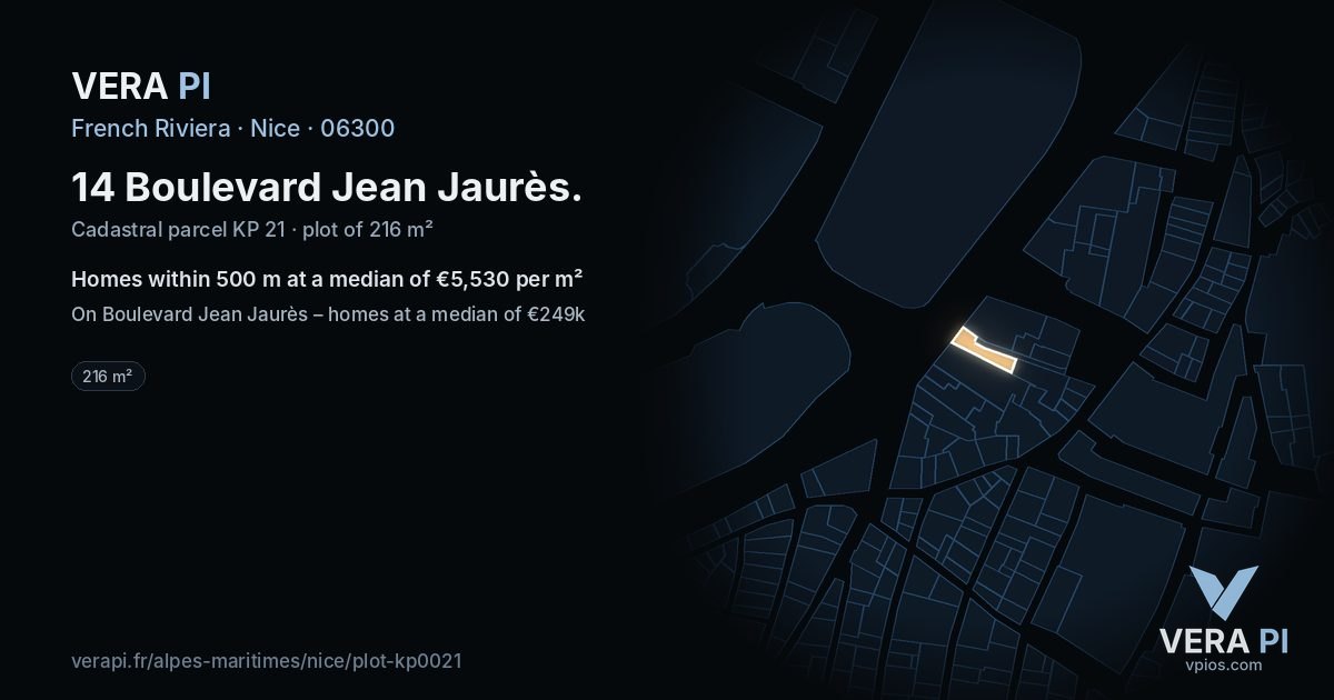 14 Boulevard Jean Jaurès, Nice at night – the plot lit, the parcels around coloured by the prices near them