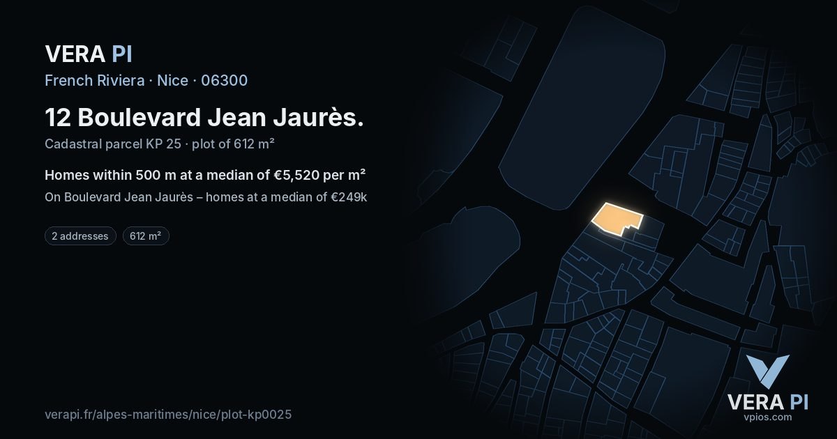 12 Boulevard Jean Jaurès, Nice at night – the plot lit, the parcels around coloured by the prices near them