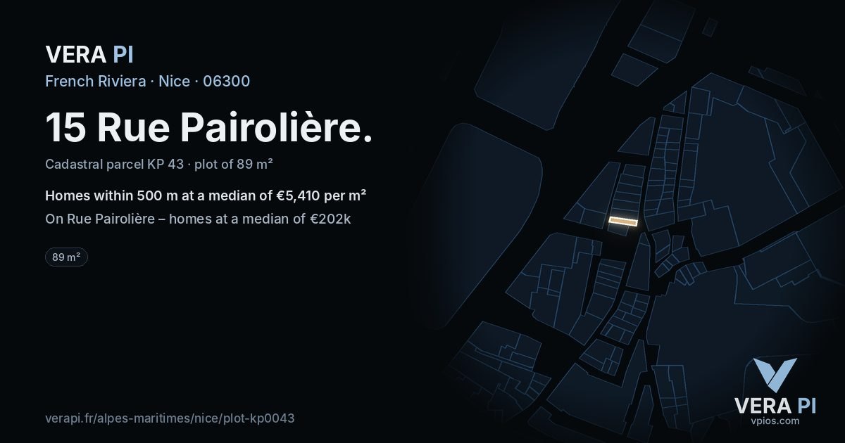 15 Rue Pairolière, Nice at night – the plot lit, the parcels around coloured by the prices near them