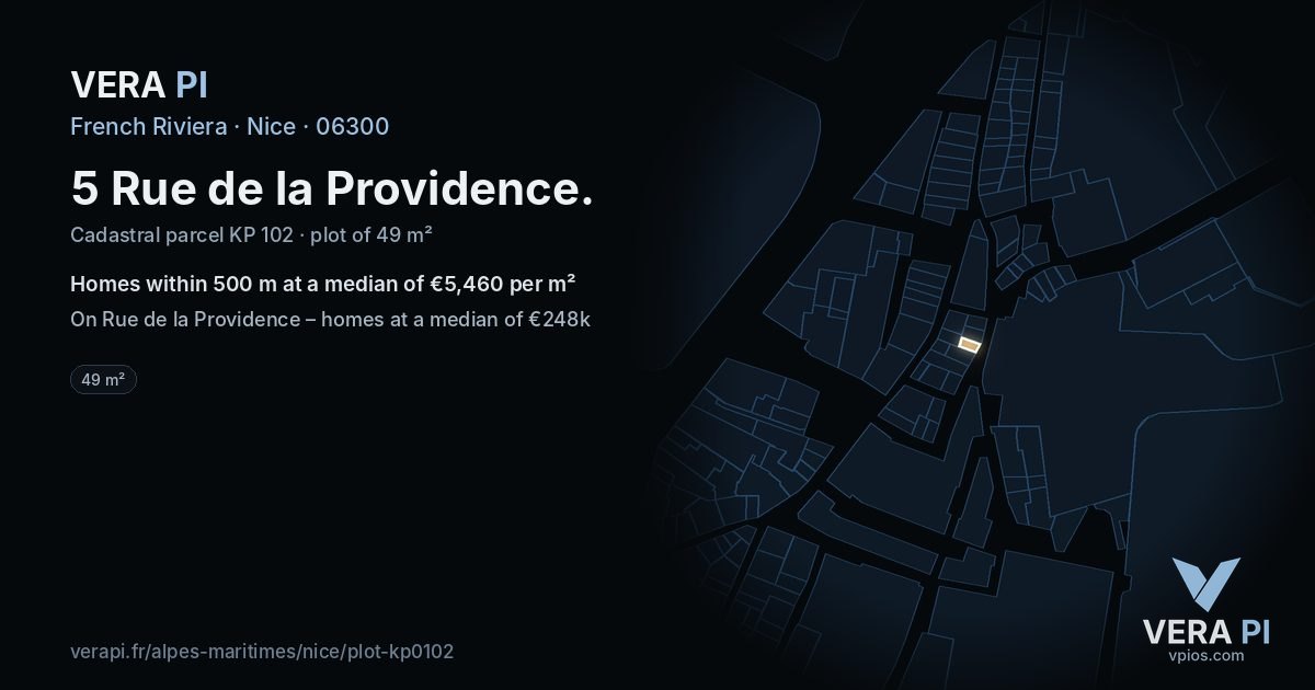 5 Rue de la Providence, Nice at night – the plot lit, the parcels around coloured by the prices near them