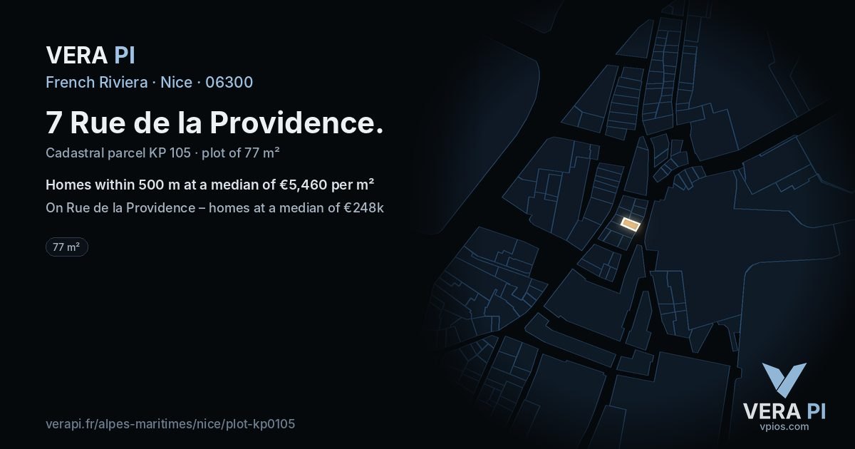 7 Rue de la Providence, Nice at night – the plot lit, the parcels around coloured by the prices near them