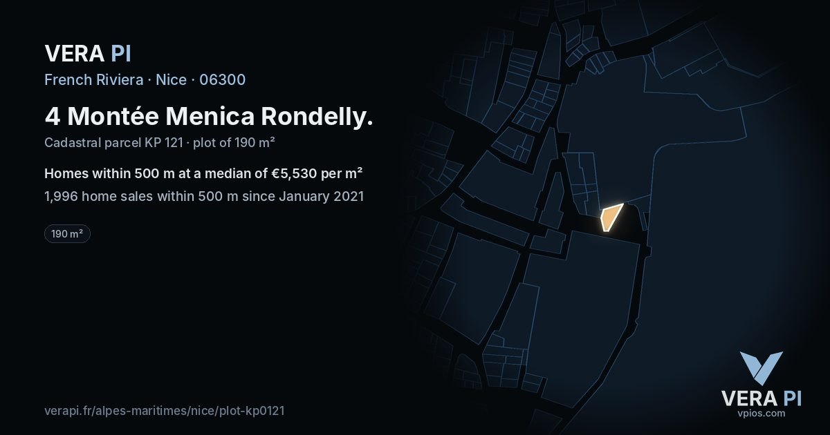 4 Montée Menica Rondelly, Nice at night – the plot lit, the parcels around coloured by the prices near them