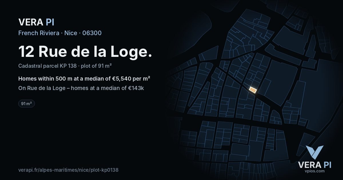 12 Rue de la Loge, Nice at night – the plot lit, the parcels around coloured by the prices near them