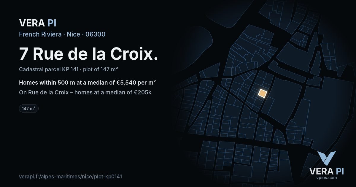 7 Rue de la Croix, Nice at night – the plot lit, the parcels around coloured by the prices near them