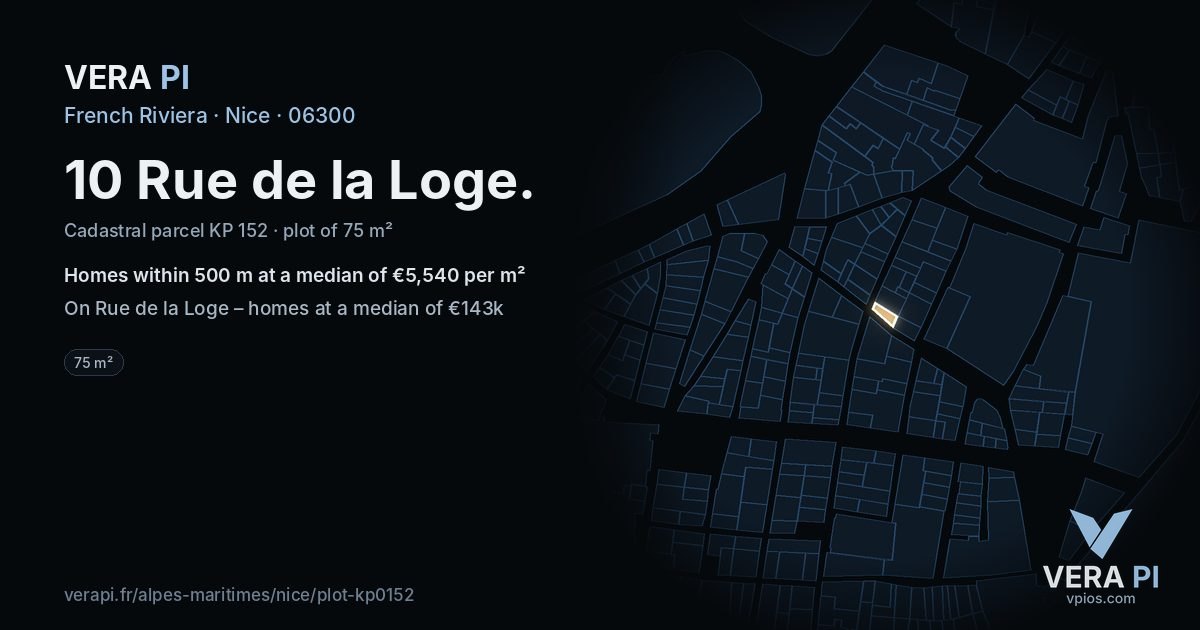 10 Rue de la Loge, Nice at night – the plot lit, the parcels around coloured by the prices near them