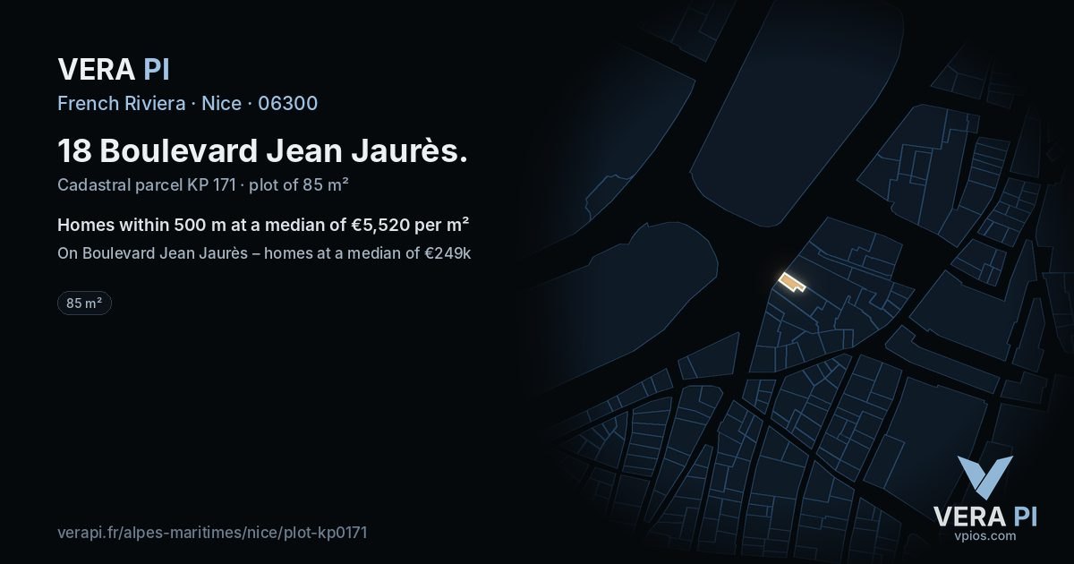 18 Boulevard Jean Jaurès, Nice at night – the plot lit, the parcels around coloured by the prices near them