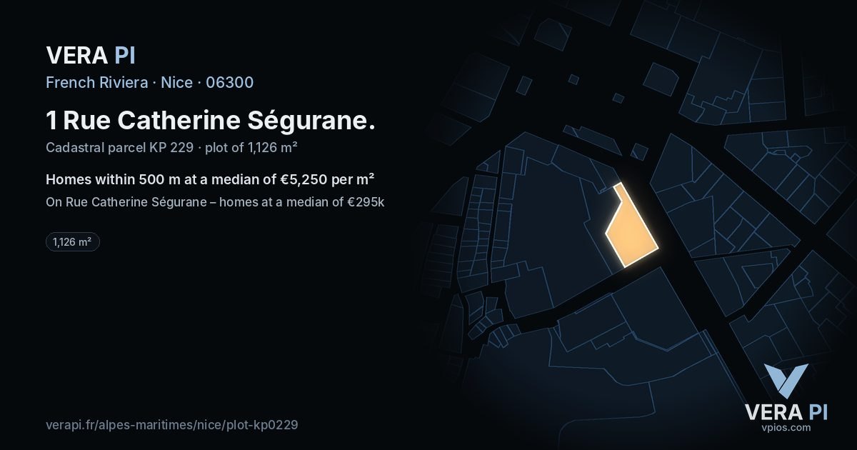 1 Rue Catherine Ségurane, Nice at night – the plot lit, the parcels around coloured by the prices near them