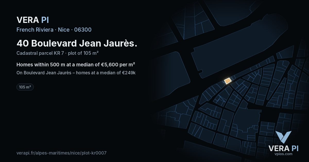 40 Boulevard Jean Jaurès, Nice at night – the plot lit, the parcels around coloured by the prices near them