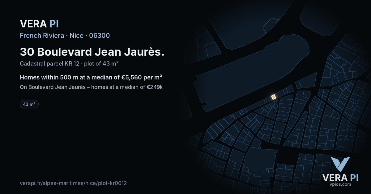 30 Boulevard Jean Jaurès, Nice at night – the plot lit, the parcels around coloured by the prices near them