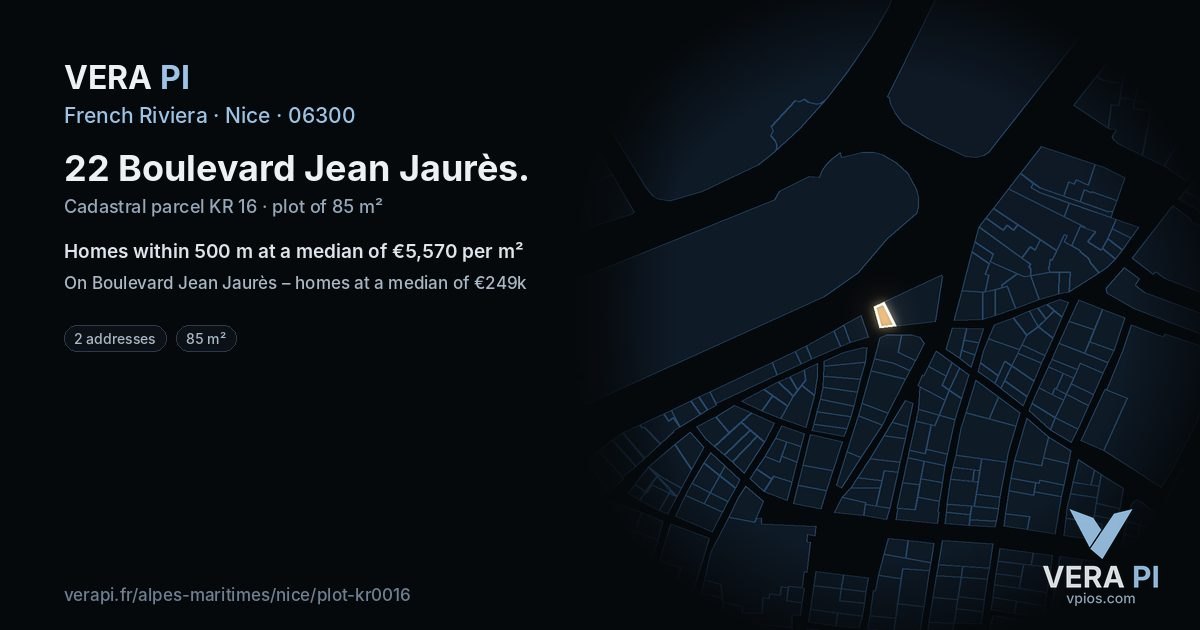 22 Boulevard Jean Jaurès, Nice at night – the plot lit, the parcels around coloured by the prices near them