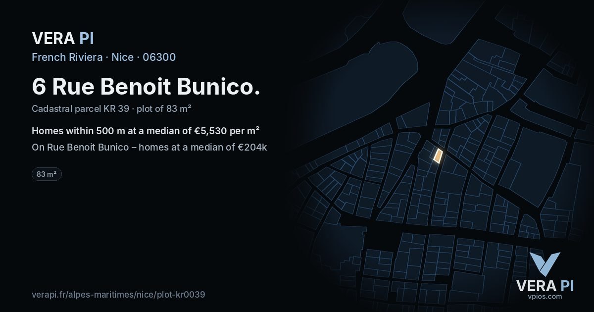 6 Rue Benoit Bunico, Nice at night – the plot lit, the parcels around coloured by the prices near them