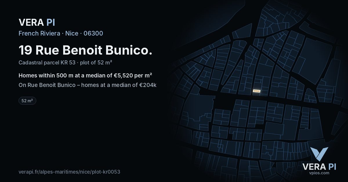 19 Rue Benoit Bunico, Nice at night – the plot lit, the parcels around coloured by the prices near them