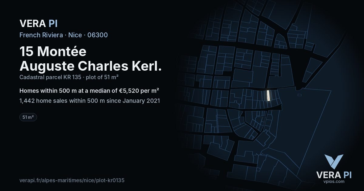 15 Montée Auguste Charles Kerl, Nice at night – the plot lit, the parcels around coloured by the prices near them