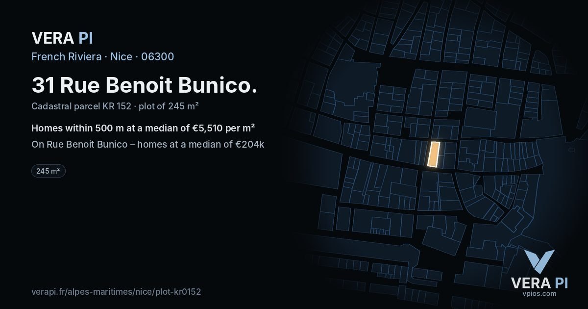 31 Rue Benoit Bunico, Nice at night – the plot lit, the parcels around coloured by the prices near them