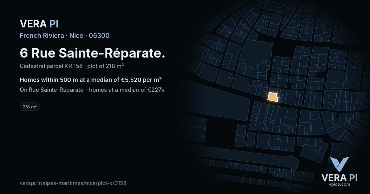 6 Rue Sainte-Réparate, Nice at night – the plot lit, the parcels around coloured by the prices near them