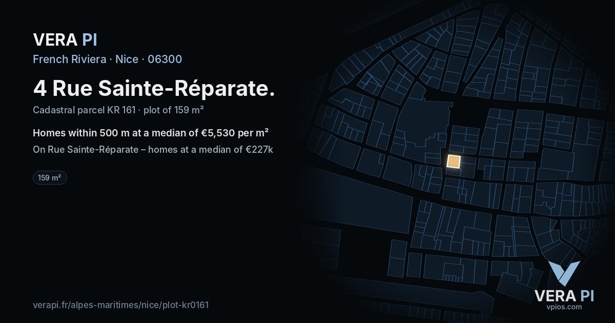 4 Rue Sainte-Réparate, Nice at night – the plot lit, the parcels around coloured by the prices near them