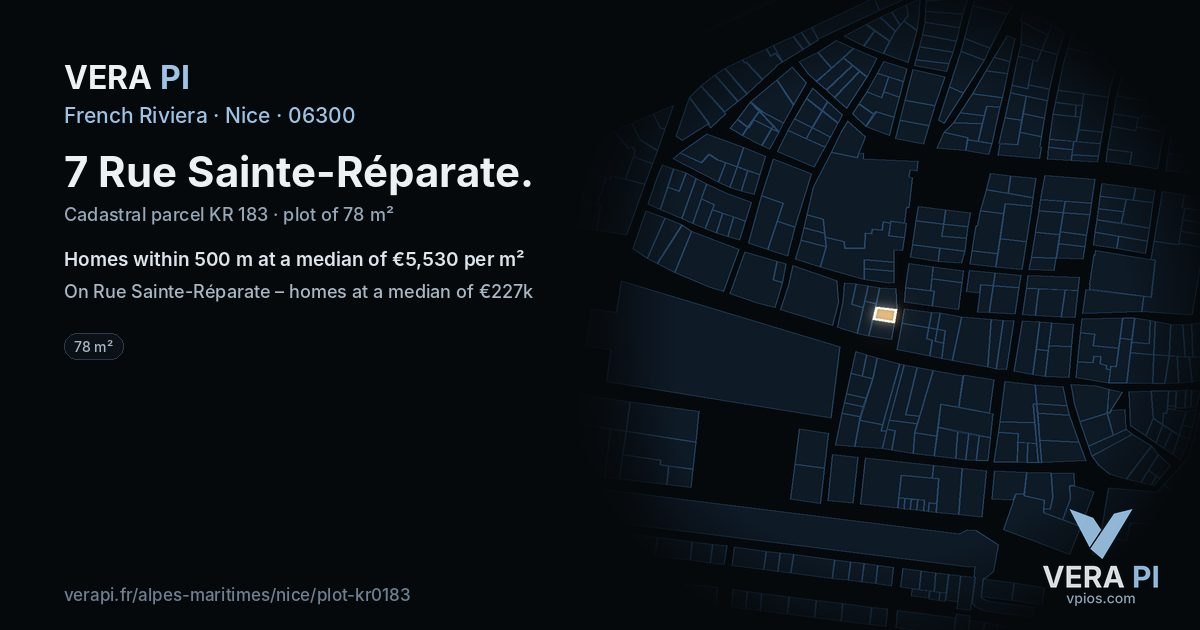 7 Rue Sainte-Réparate, Nice at night – the plot lit, the parcels around coloured by the prices near them
