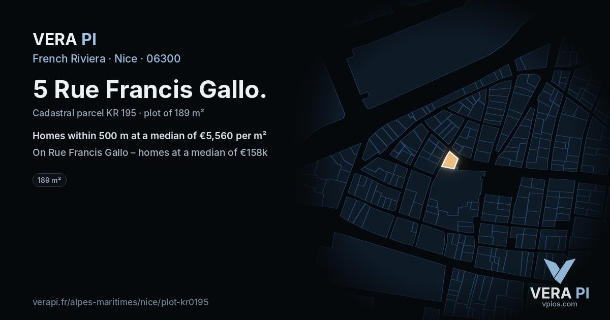 5 Rue Francis Gallo, Nice at night – the plot lit, the parcels around coloured by the prices near them