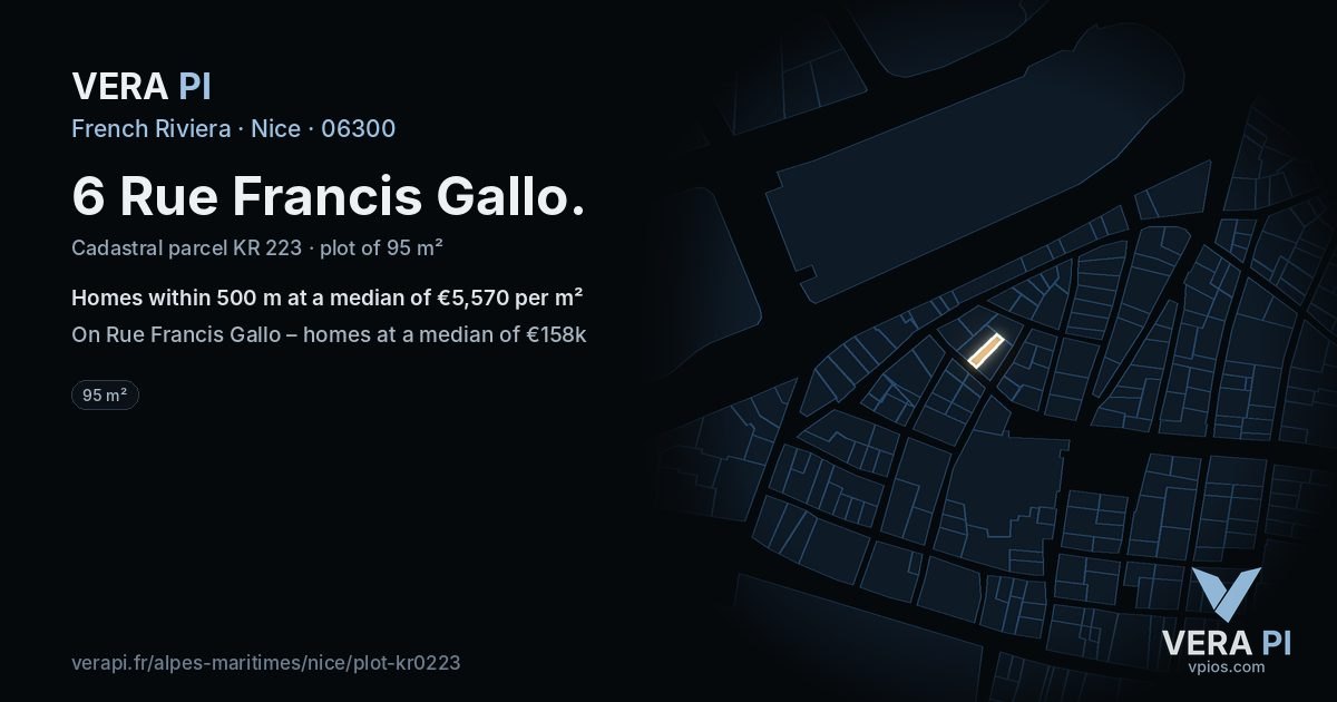 6 Rue Francis Gallo, Nice at night – the plot lit, the parcels around coloured by the prices near them