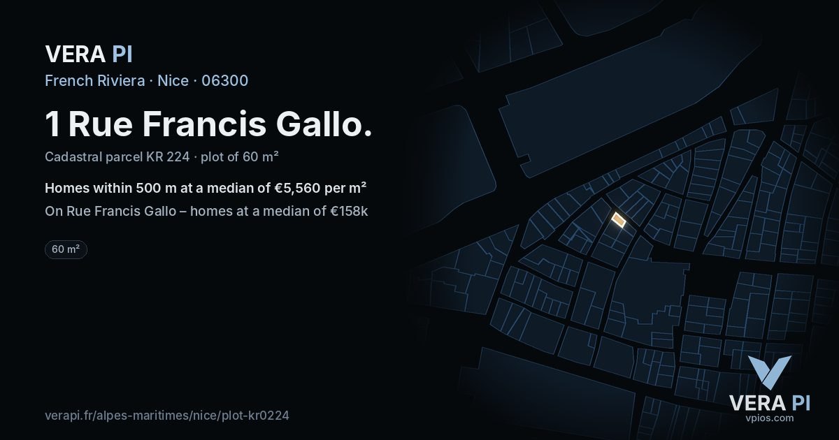 1 Rue Francis Gallo, Nice at night – the plot lit, the parcels around coloured by the prices near them