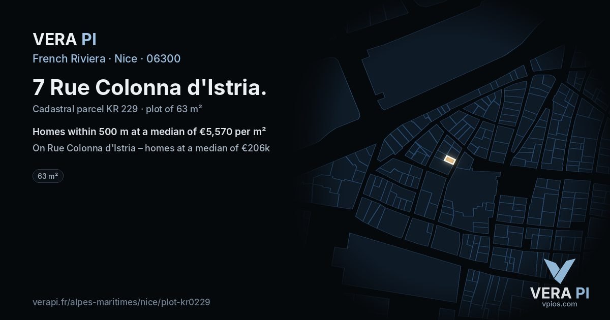 7 Rue Colonna d'Istria, Nice at night – the plot lit, the parcels around coloured by the prices near them