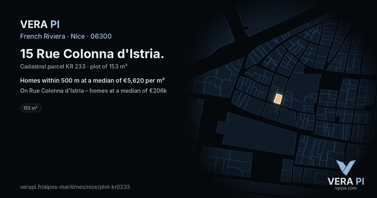 15 Rue Colonna d'Istria, Nice at night – the plot lit, the parcels around coloured by the prices near them