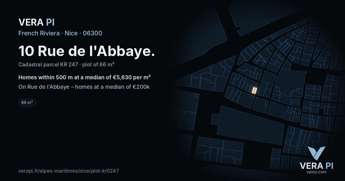 10 Rue de l'Abbaye, Nice at night – the plot lit, the parcels around coloured by the prices near them