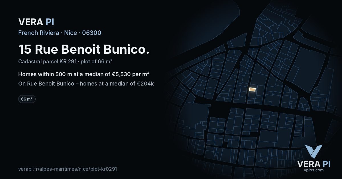 15 Rue Benoit Bunico, Nice at night – the plot lit, the parcels around coloured by the prices near them