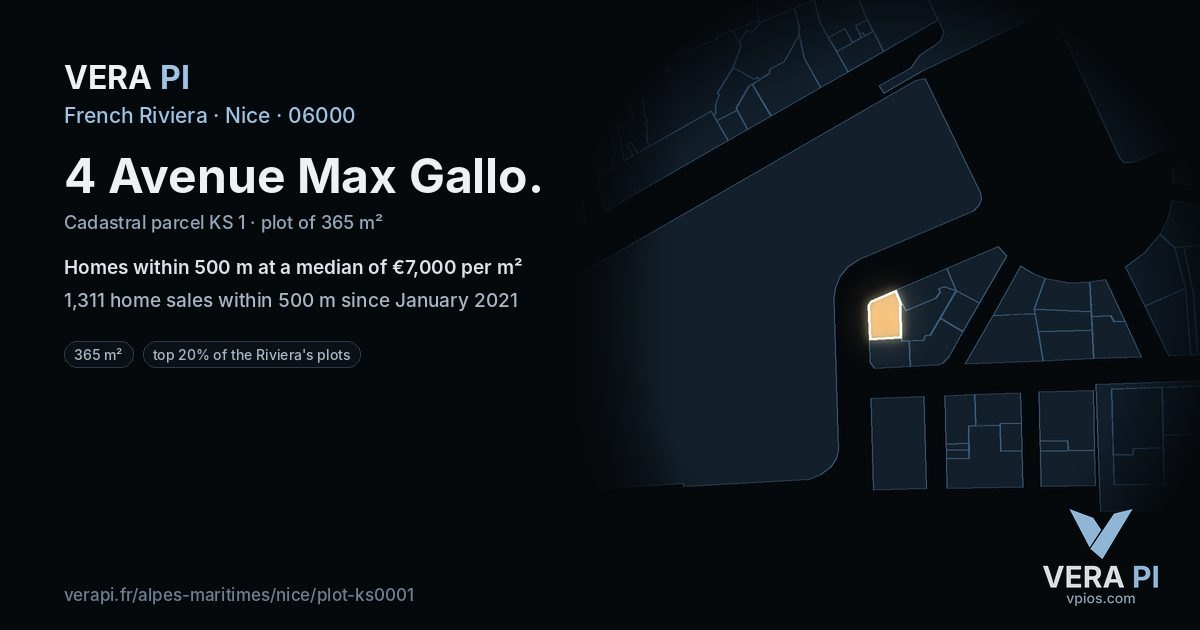 4 Avenue Max Gallo, Nice at night – the plot lit, the parcels around coloured by the prices near them