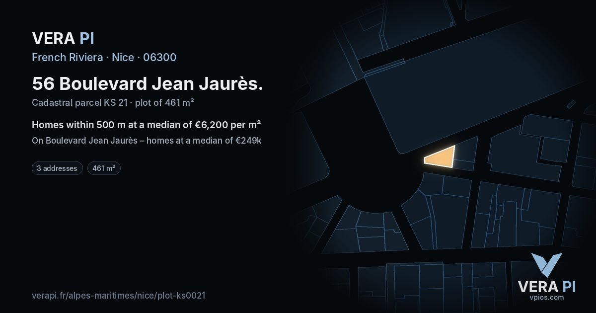 56 Boulevard Jean Jaurès, Nice at night – the plot lit, the parcels around coloured by the prices near them