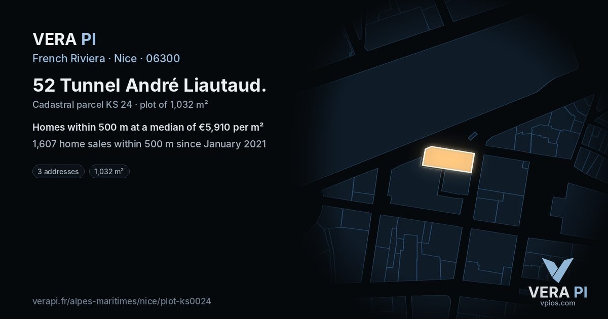 52 Tunnel André Liautaud, Nice at night – the plot lit, the parcels around coloured by the prices near them