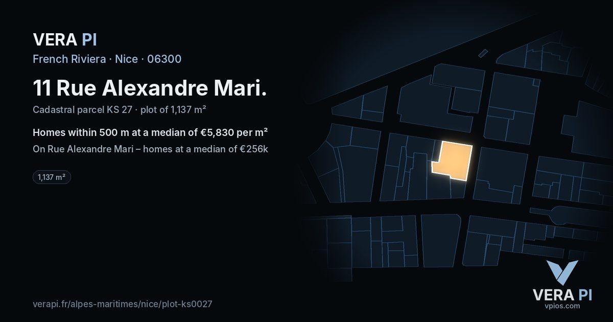 11 Rue Alexandre Mari, Nice at night – the plot lit, the parcels around coloured by the prices near them