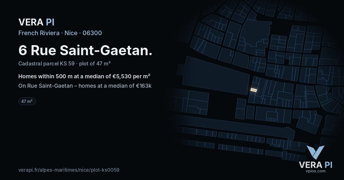 6 Rue Saint-Gaetan, Nice at night – the plot lit, the parcels around coloured by the prices near them