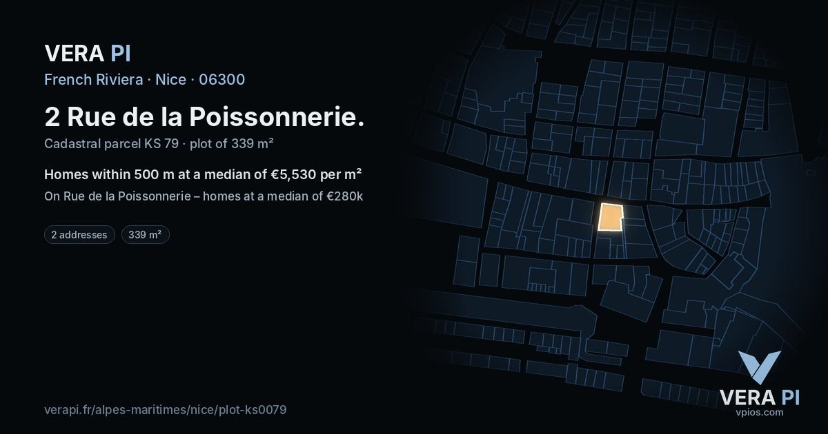 2 Rue de la Poissonnerie, Nice at night – the plot lit, the parcels around coloured by the prices near them